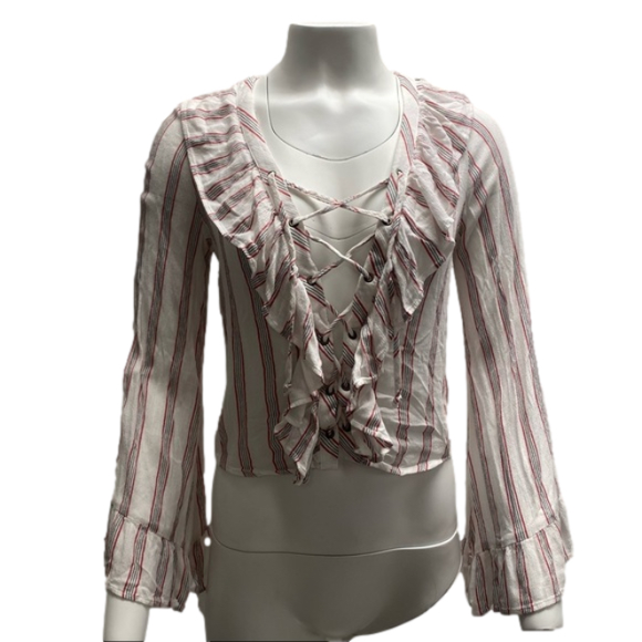 American Eagle Outfitters Tops - LACE up flowy striped top